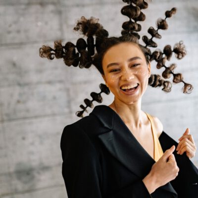 Woman with crazy hair style