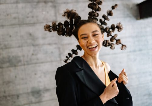 Woman with crazy hair style