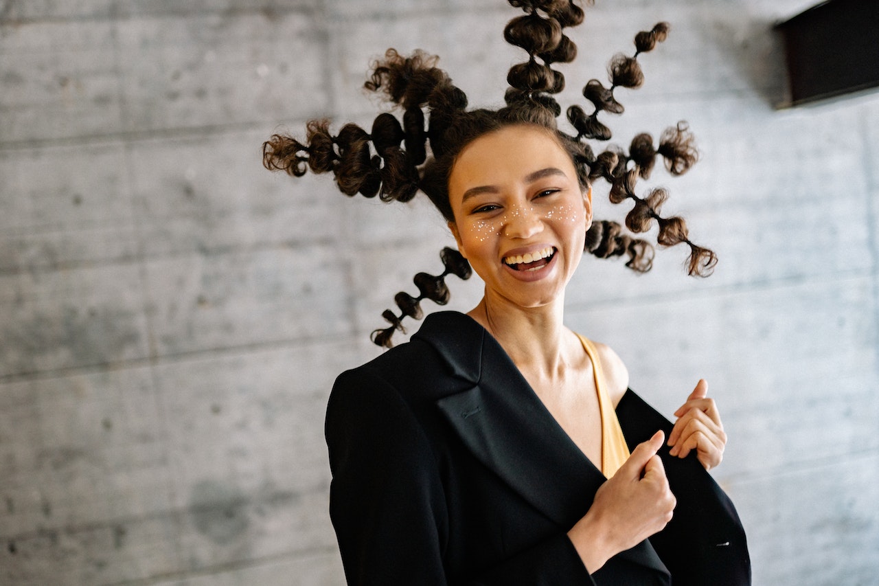 Woman with crazy hair style